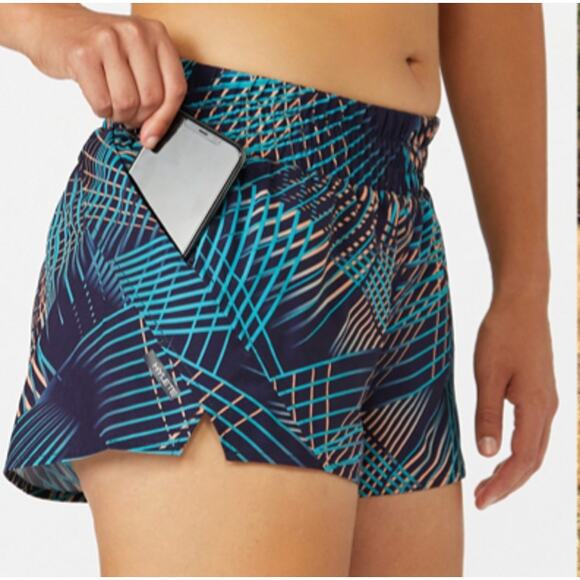 Hylete Velos Running Shorts Mesh Liner Scrunch Waistband Blue Orange Size Medium - Picture 1 of 8